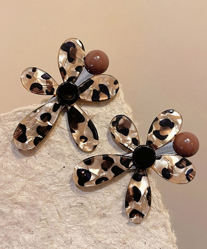 Women Leopard Metal Alloy Floral Hairpin