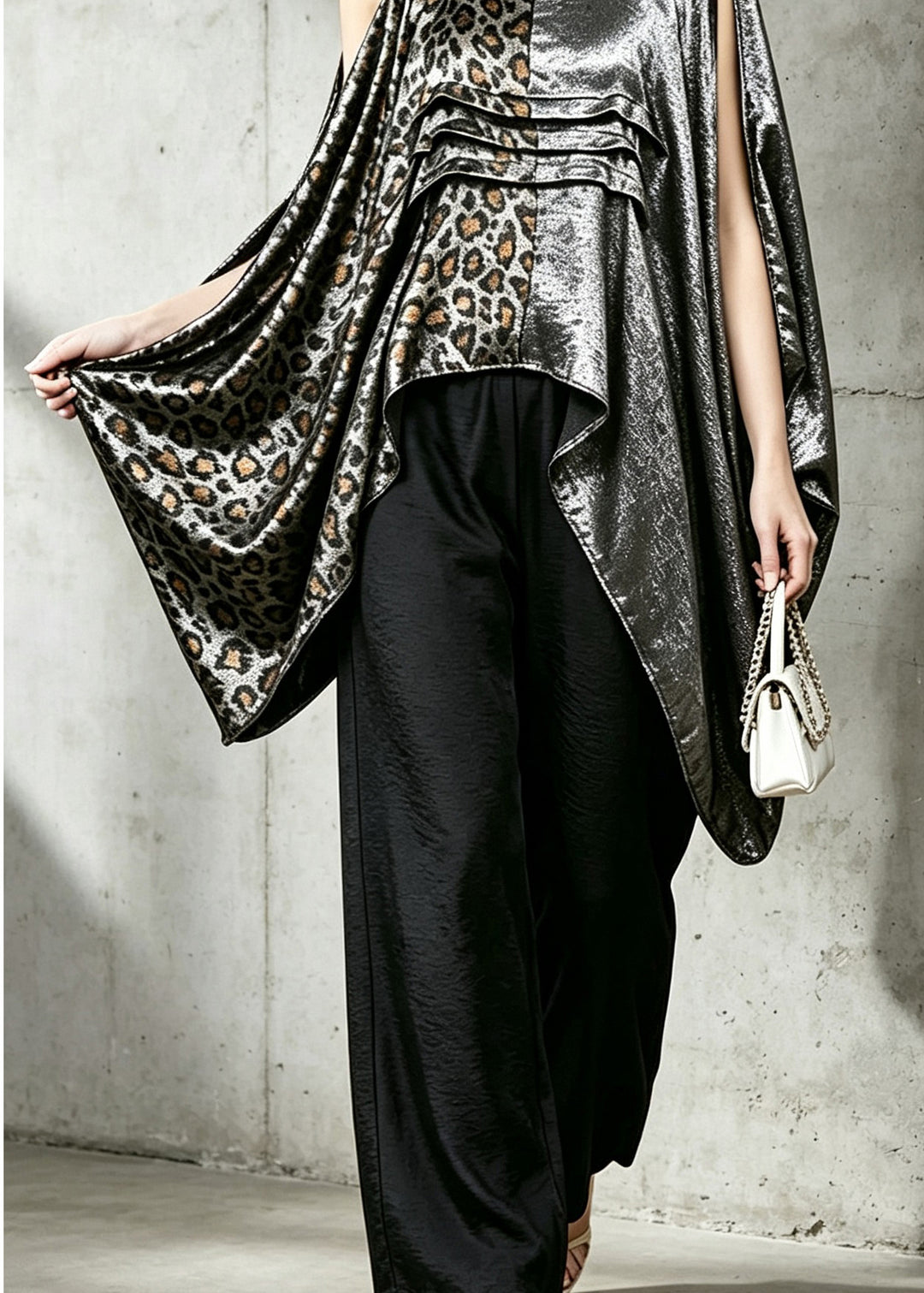 Women Leopard PatchworkO-Neck Asymmetrical  Blouse Top Fall