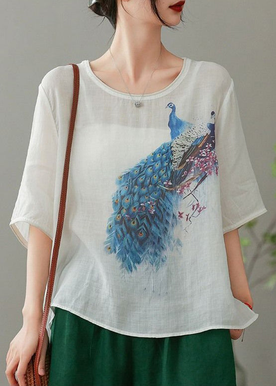 Women Light Khaki O Neck Print Cotton T Shirts Summer