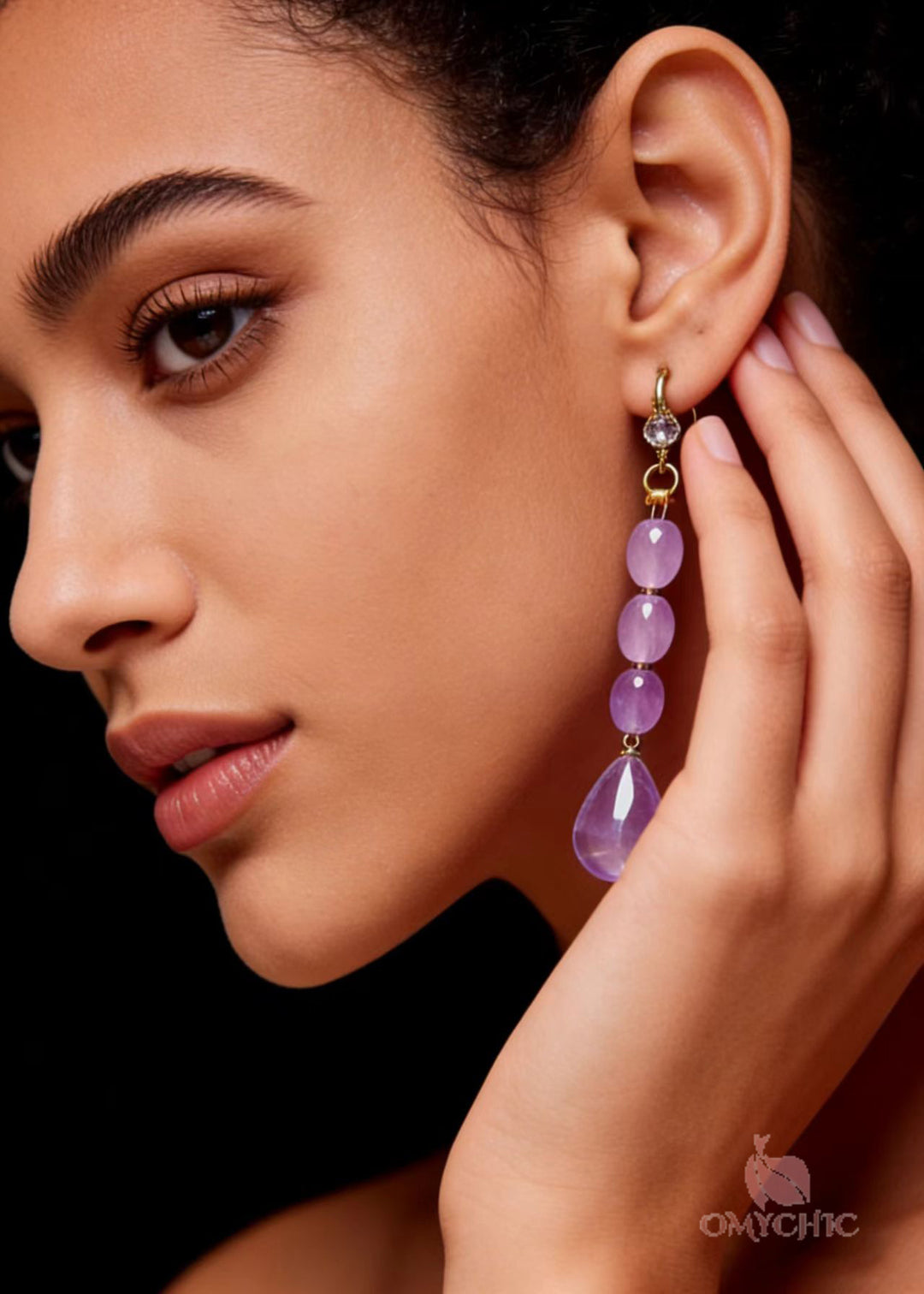 Women Light Purple Droplet Shape Crystal Drop Earrings