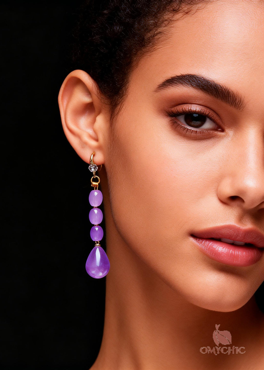 Women Light Purple Droplet Shape Crystal Drop Earrings