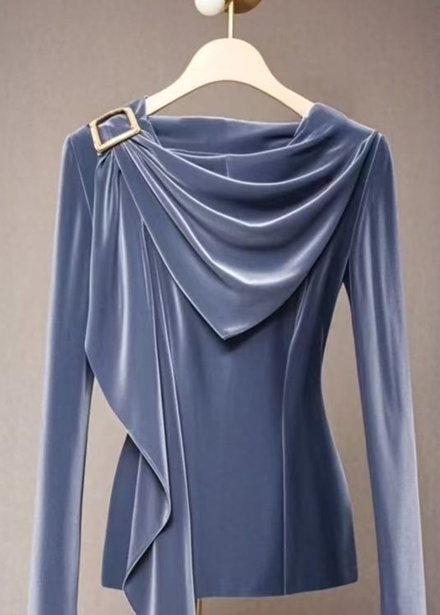 Women Mulberry Cowl Neck Draped Velvet Top Fall