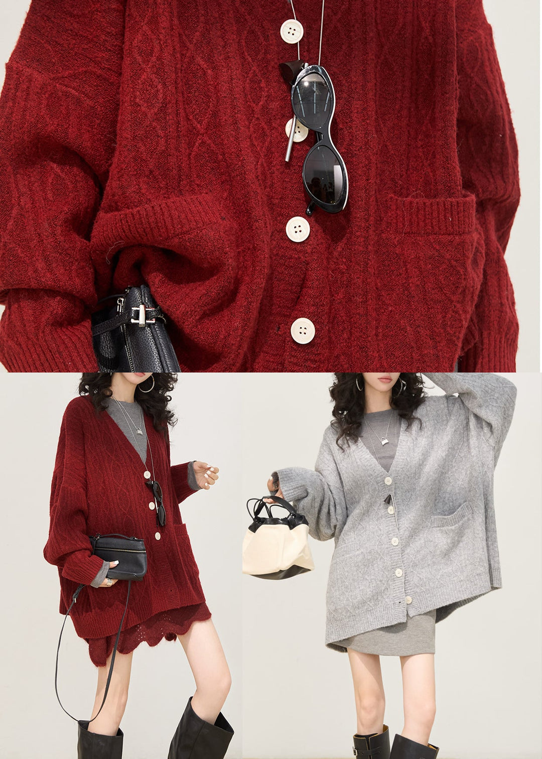 Women Mulberry Oversized Pockets Knit Cardigan Winter