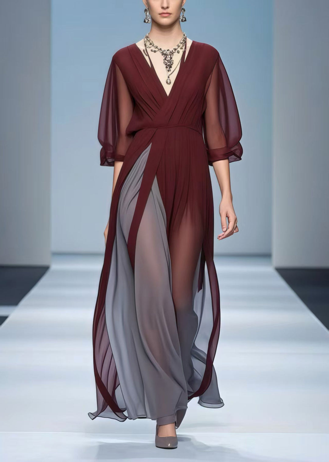 Women Mulberry Patchwork Exra Large Hem Draping Dress Summer