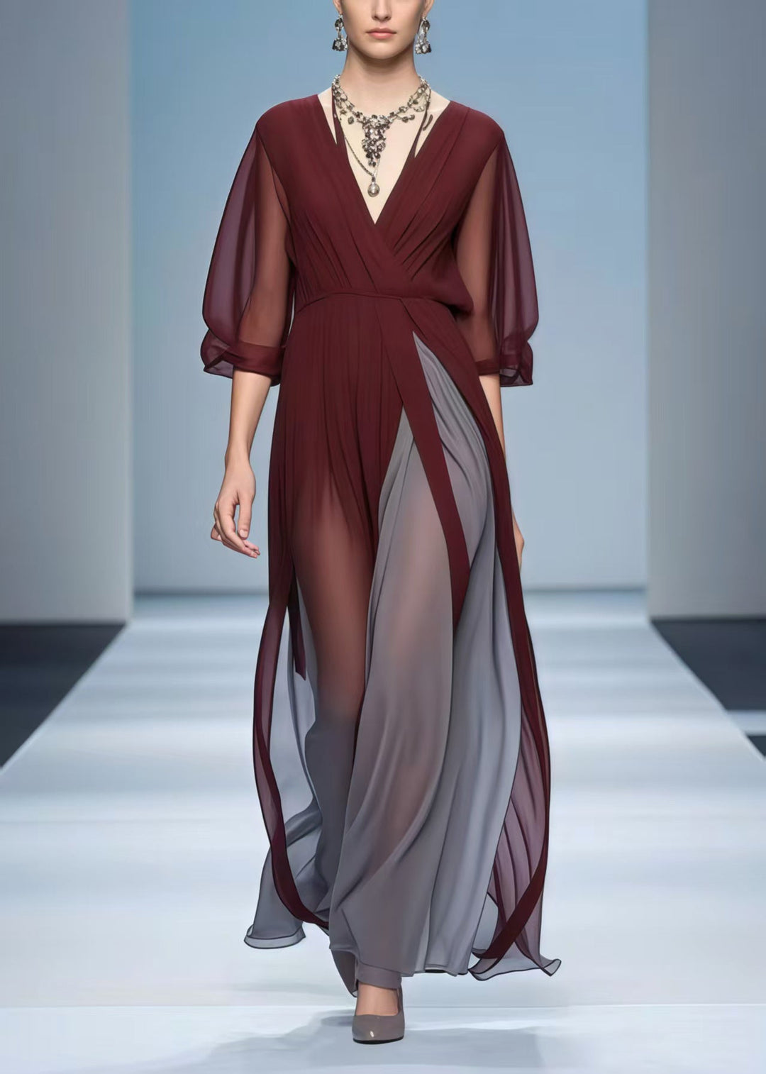 Women Mulberry Patchwork Exra Large Hem Draping Dress Summer
