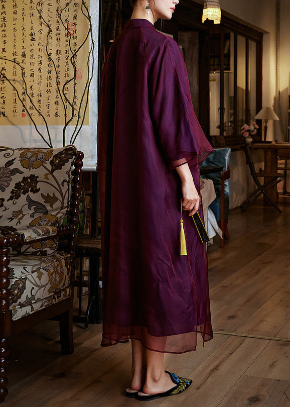 Women Mulberry Phoenix Embroidered Silk Dress Summer