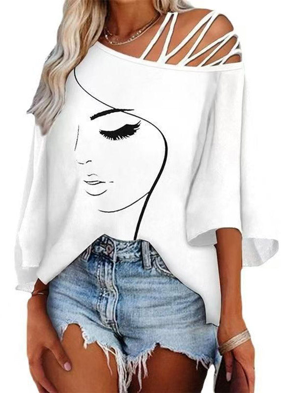 Women Mulberry Print Asymmetrical Hollow Out Short Sleeve Yoga Top