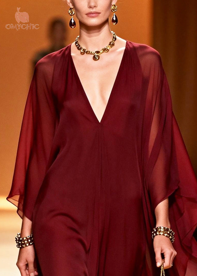 Women Mulberry V Neck Chiffon Vacation Dress Summer