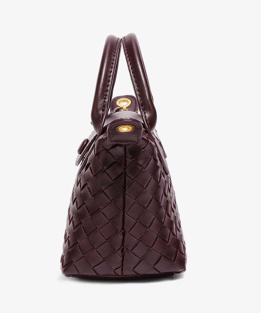 Women Mulberry Weave Solid Durable Leather Tote Handbag