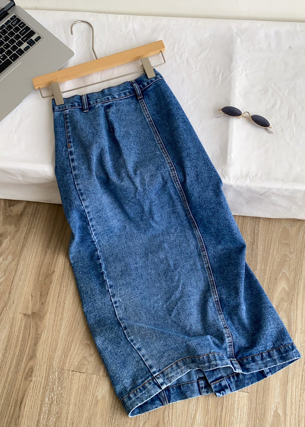 Women Navy High Waist Button Down Denim Skirts Summer