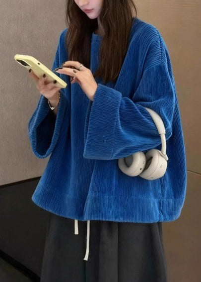 Women Navy Oversized Corduroy Sweatshirts Top Spring