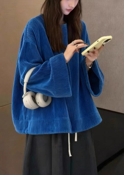 Women Navy Oversized Corduroy Sweatshirts Top Spring