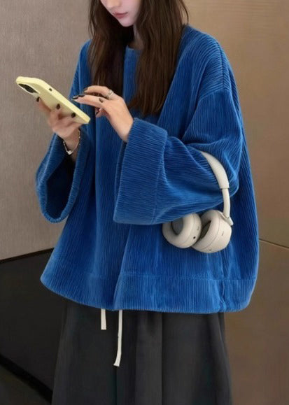 Women Navy Oversized Corduroy Sweatshirts Top Spring