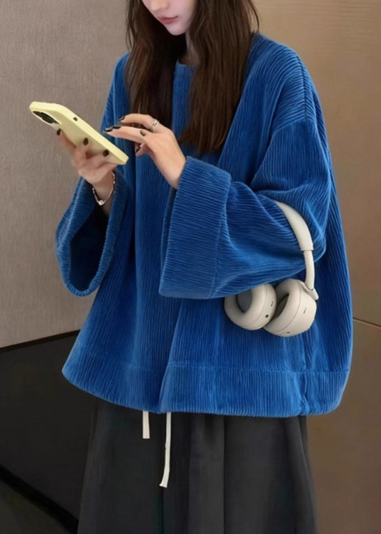 Women Navy Oversized Corduroy Sweatshirts Top Spring