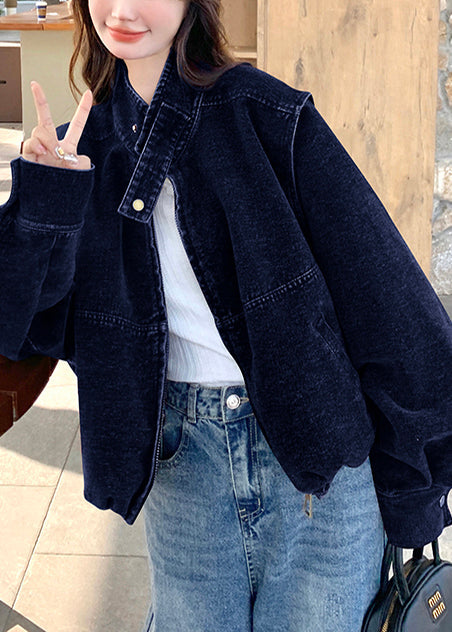 Women Navy Oversized Detachable Denim Coat Outwear Spring