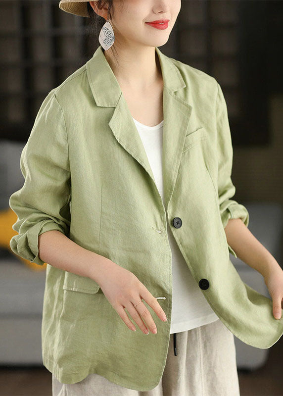 Women Navy Peter Pan Collar Pockets Linen Coats Long Sleeve
