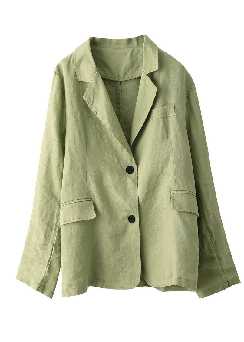 Women Navy Peter Pan Collar Pockets Linen Coats Long Sleeve