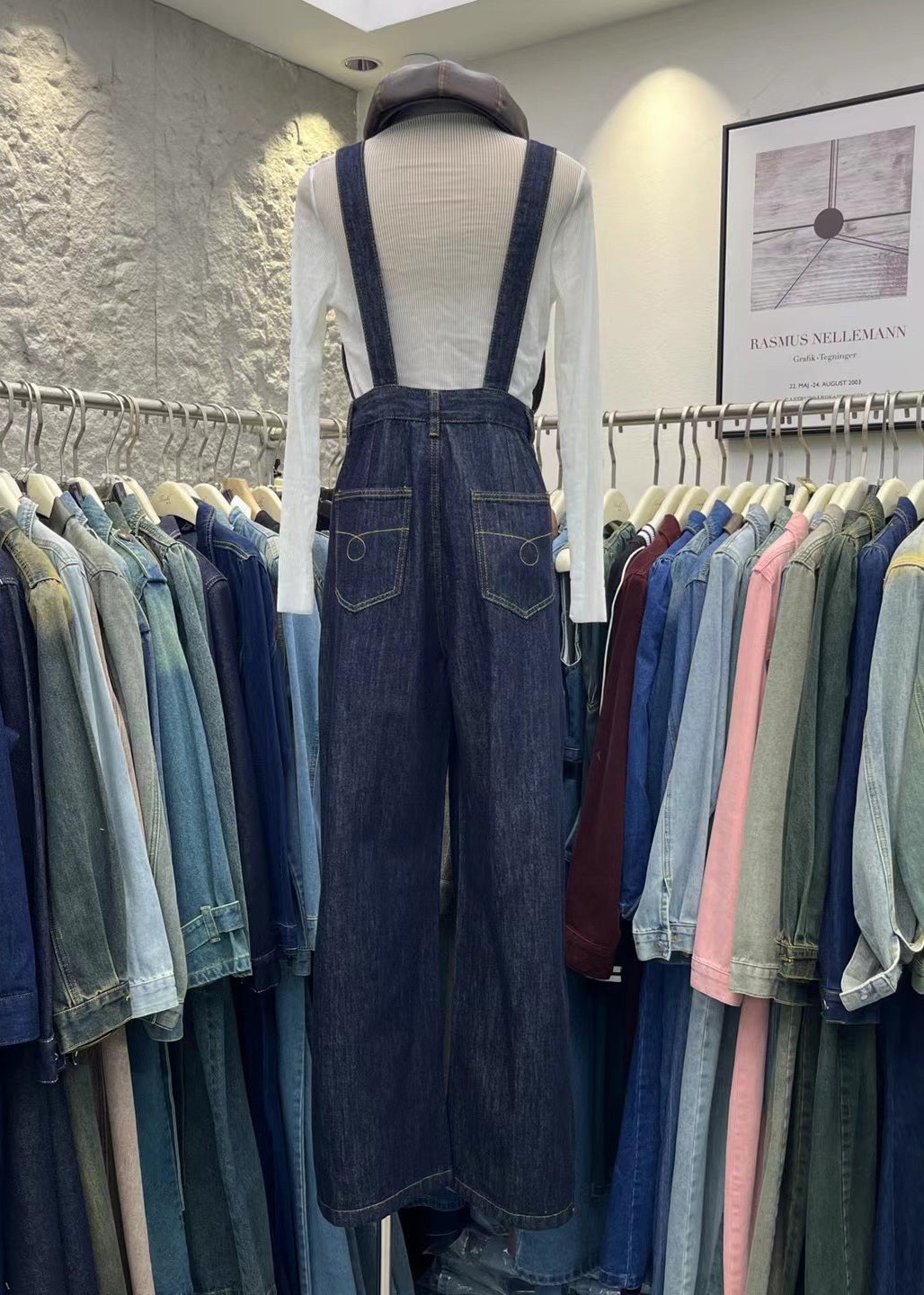 Women Navy Pockets Patchwork Denim Jumpsuits Spring