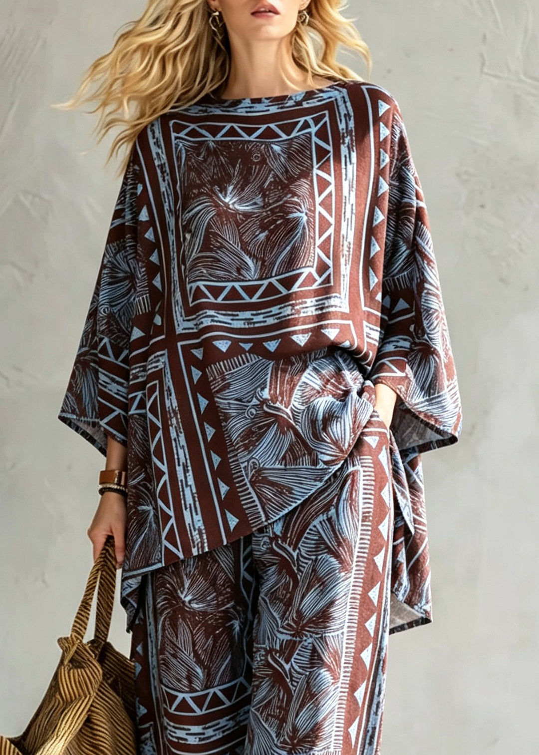Women O Neck Print Tops And Pants Cotton Pajamas 2 Piece Outfit Summer