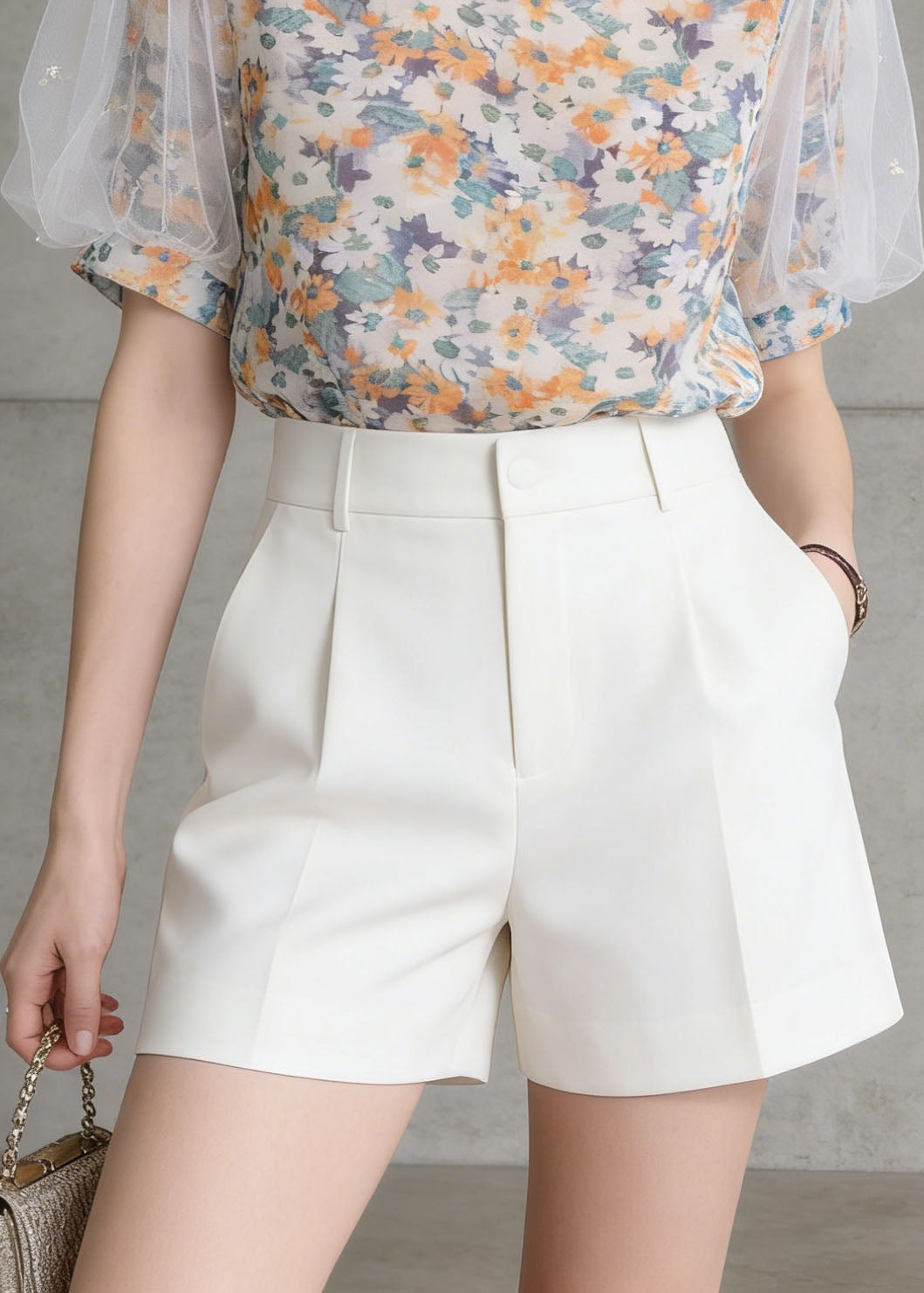 Women O-Neck Tulle Puff Sleeve Print Chiffon Top Summer