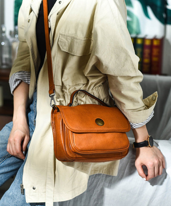 Women Orange Solid Durable Leather CrossBody Messenger Bag