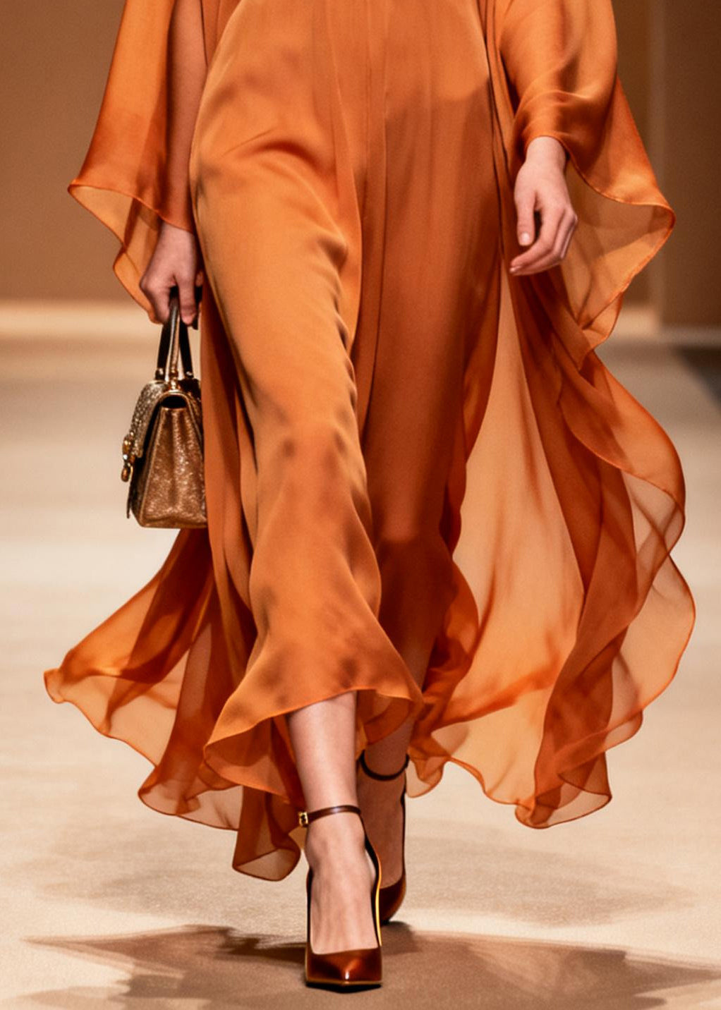 Women Orange V Neck Patchwork Chiffon Holiday Dresses Summer