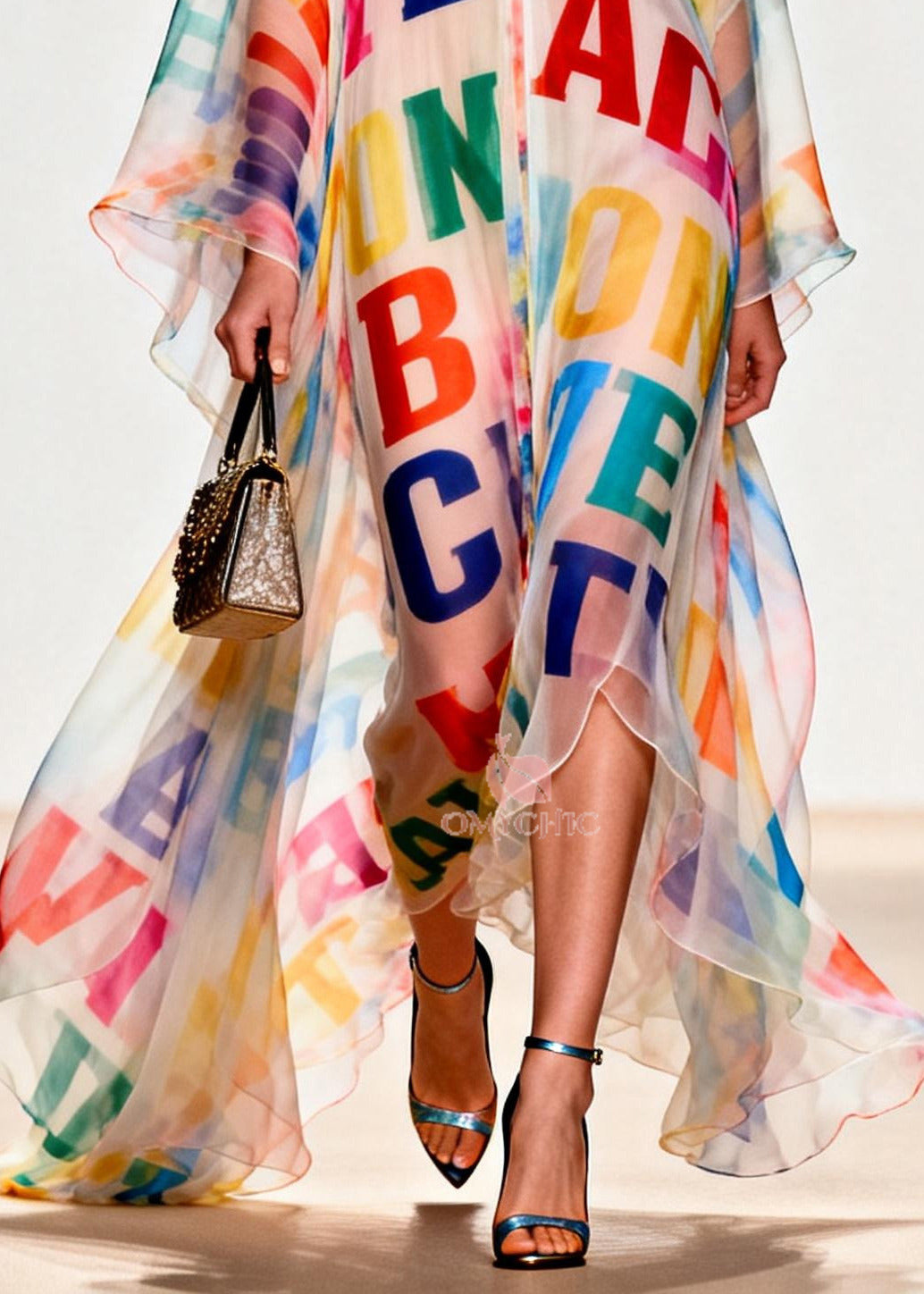 Women Oversized Letter Print Exra Large Hem Chiffon Beach Dress Summer