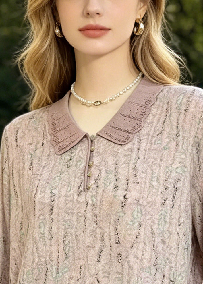 Women Peter Pan Collar Print Cotton Shirts Summer