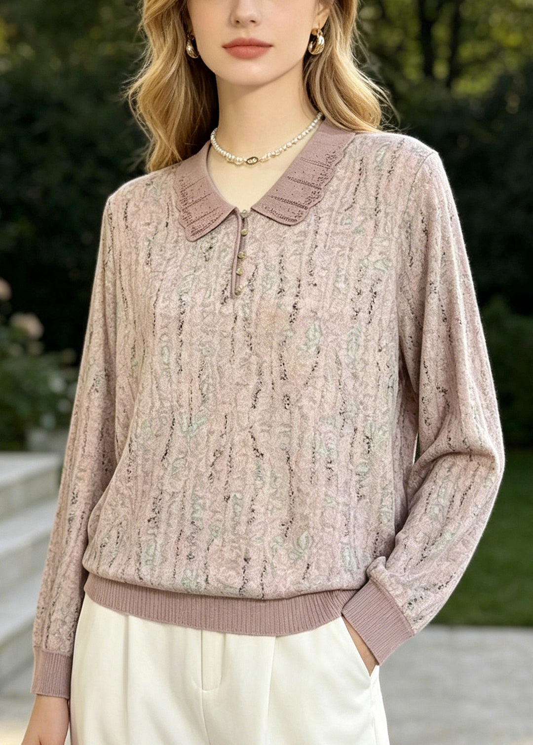 Women Peter Pan Collar Print Cotton Shirts Summer