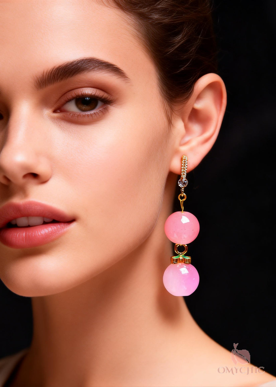 Women Pink Acrylic Ball Zircon Drop Earrings