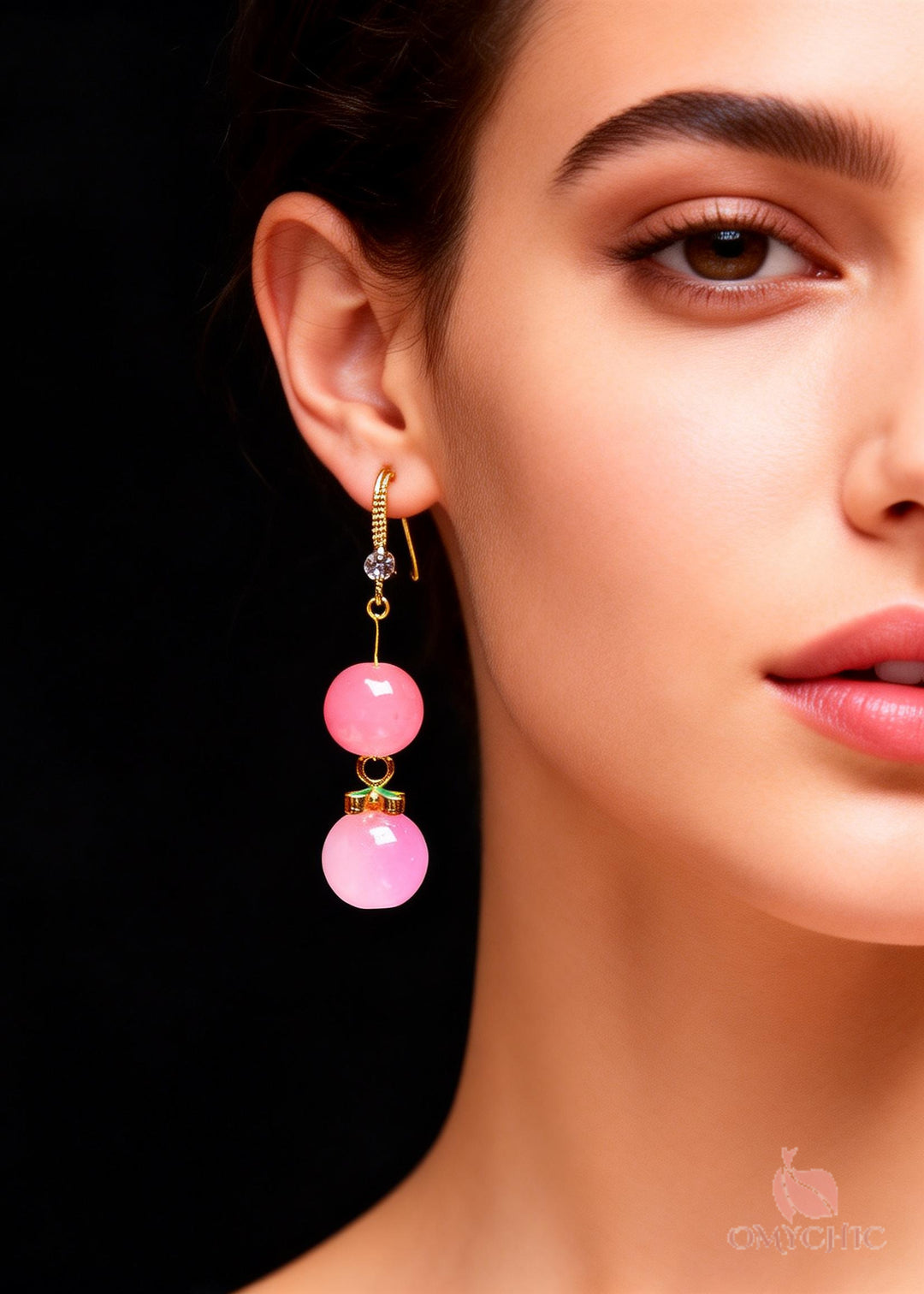 Women Pink Acrylic Ball Zircon Drop Earrings