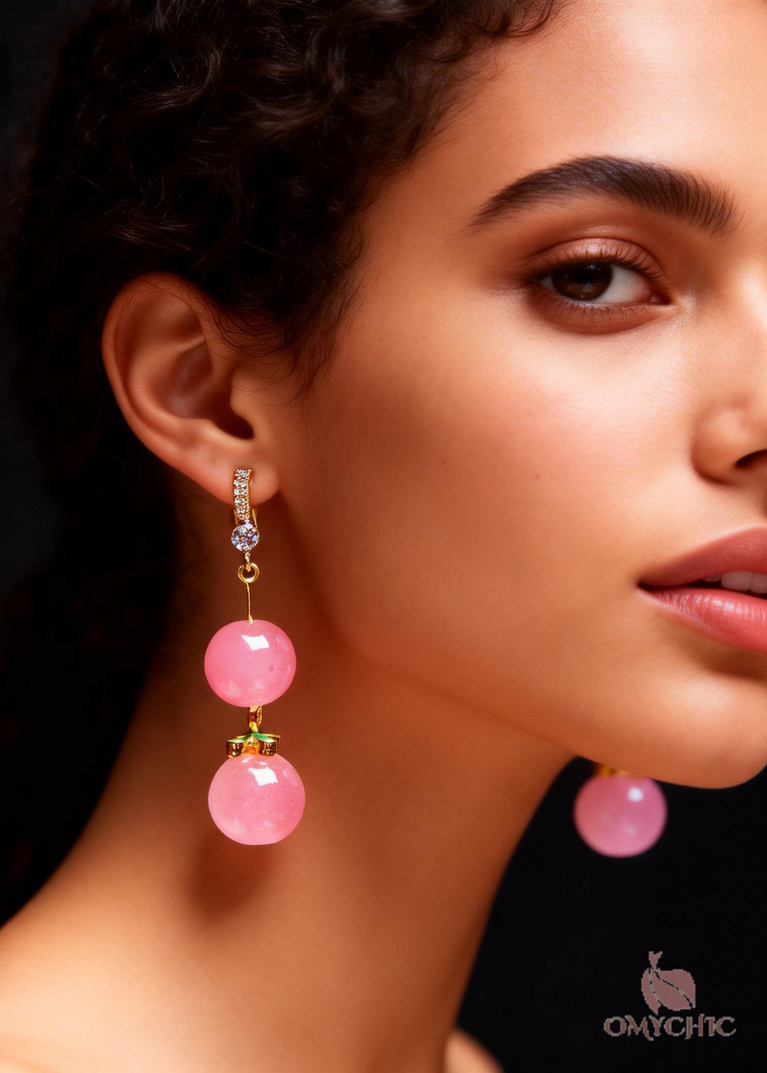 Women Pink Acrylic Ball Zircon Drop Earrings