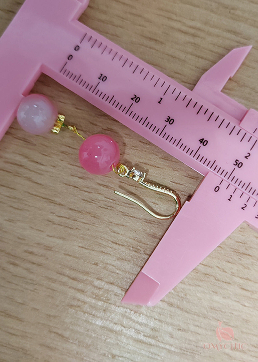 Women Pink Acrylic Ball Zircon Drop Earrings