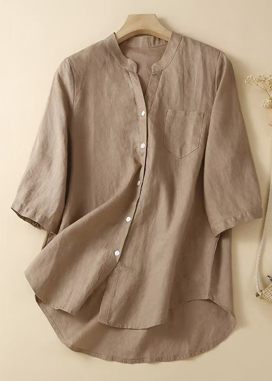 Women Pink Button Solid Cotton Shirt Half Sleeve