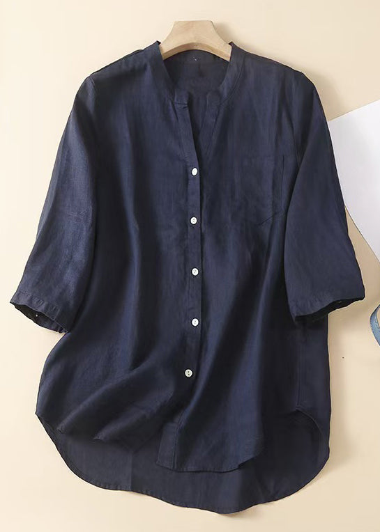 Women Pink Button Solid Cotton Shirt Half Sleeve