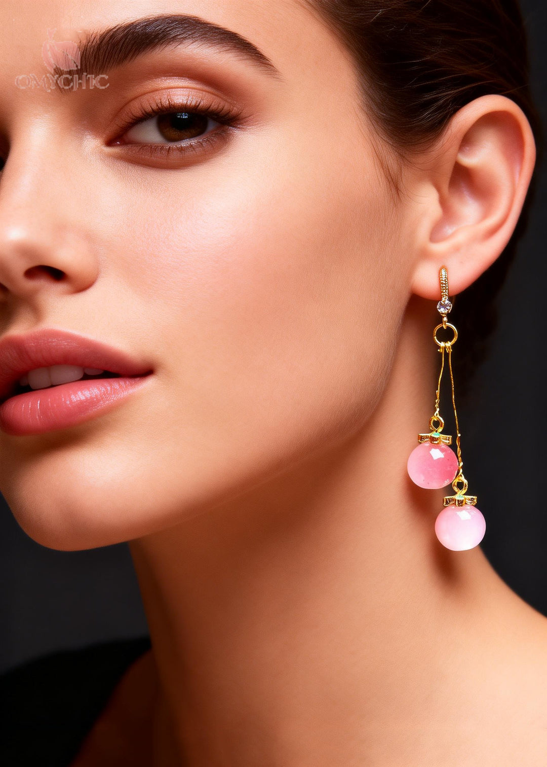Women Pink Crystal Long Drop Earrings
