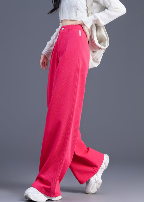 Women Pink High Waist Cotton Straight Pants Spring