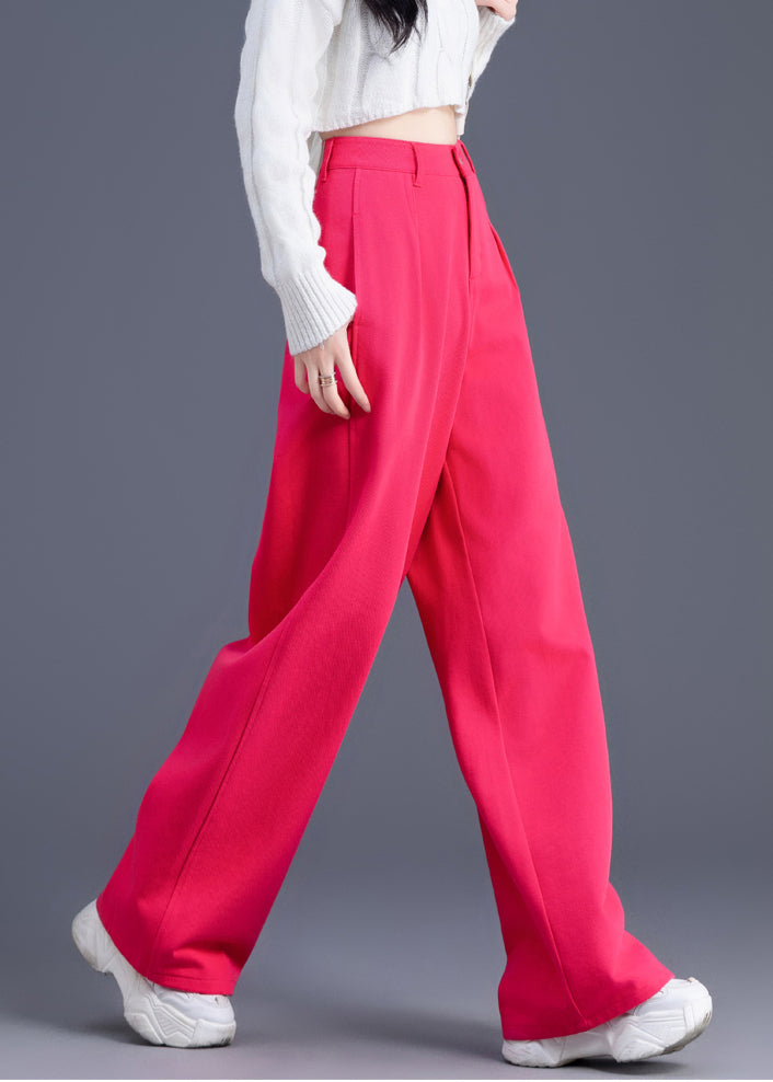 Women Pink High Waist Cotton Straight Pants Spring