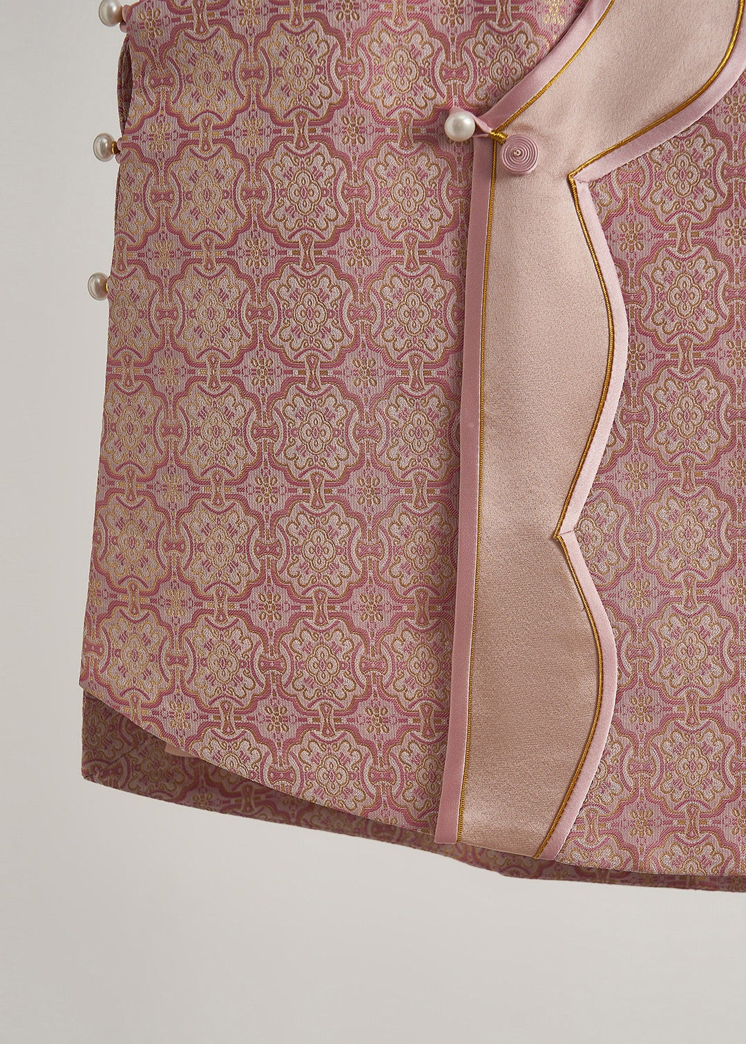 Women Pink Jacquard Patchwork Silk Oriental Vests Fall