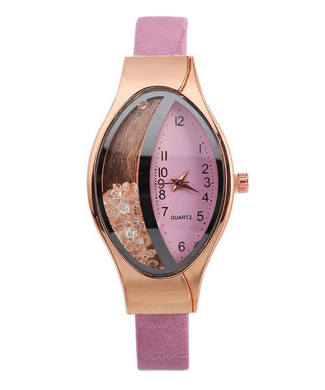 Women Pink Leather Alloy Eye Waterproof Watch