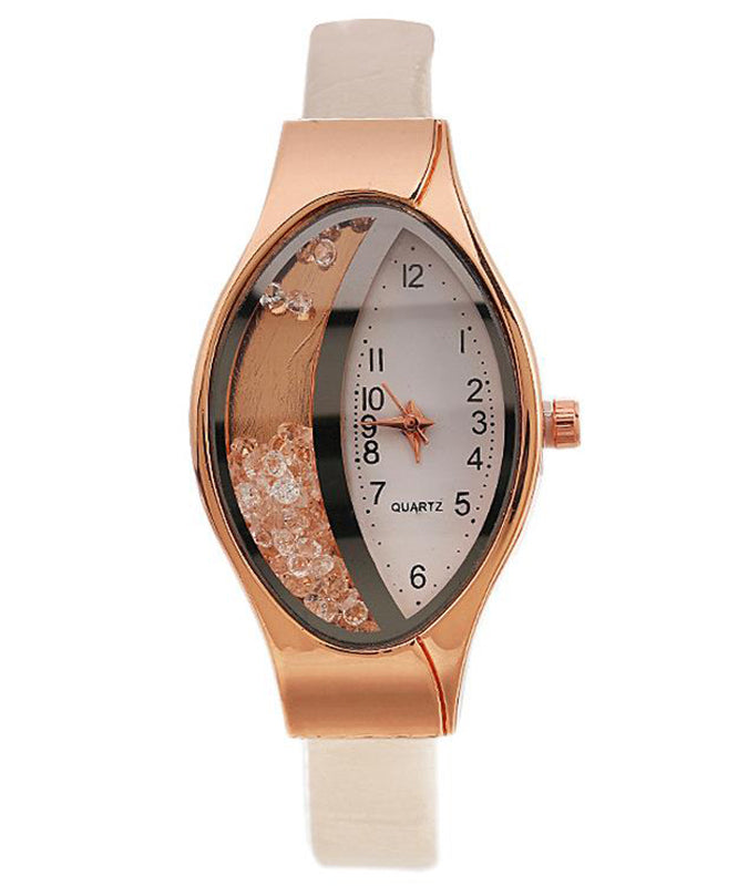 Women Pink Leather Alloy Eye Waterproof Watch