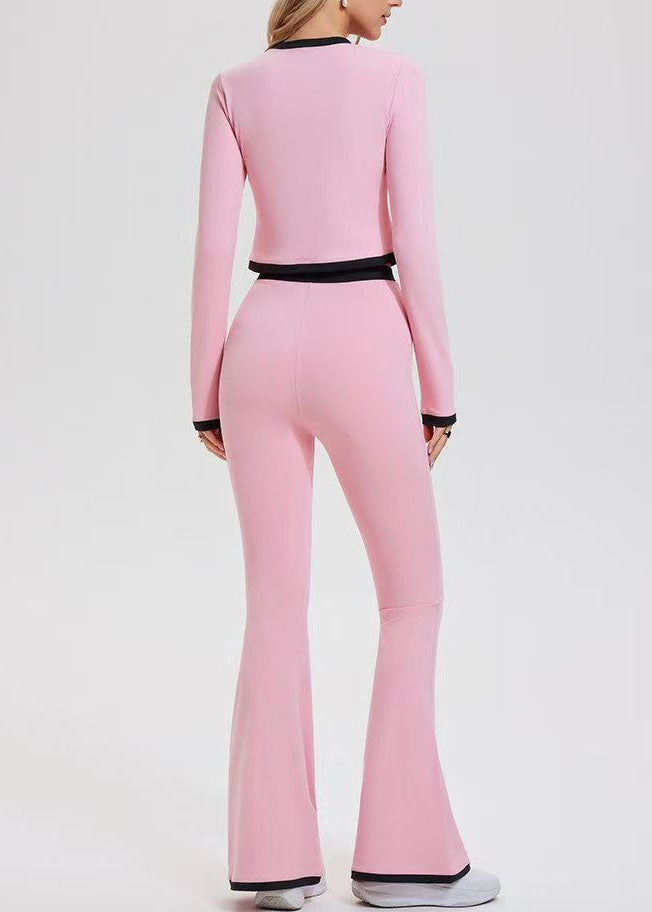 Women Pink O-Neck Butt Scrunch Tennis Sportswear Two-Piece Set Spring