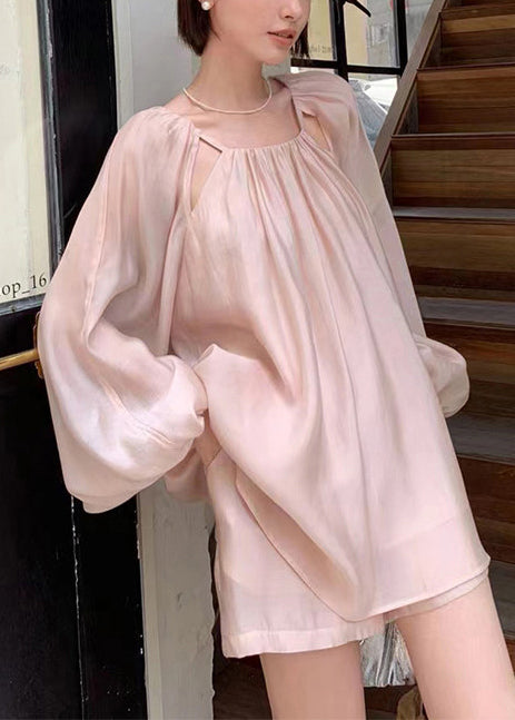 Women Pink Oversized Hollow Out Cotton Two Pieces Set Summer