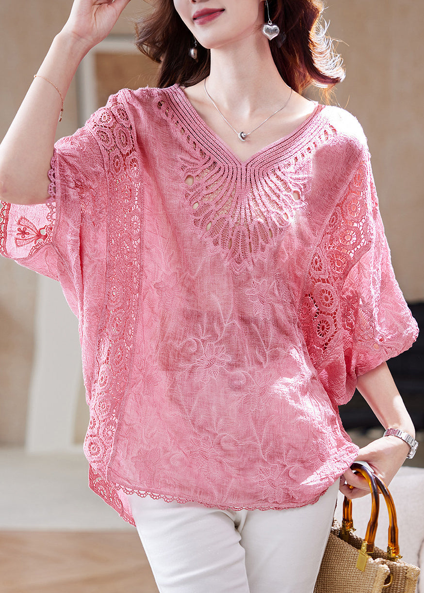 Women Pink Oversized Patchwork Lace Tank Tops Summer