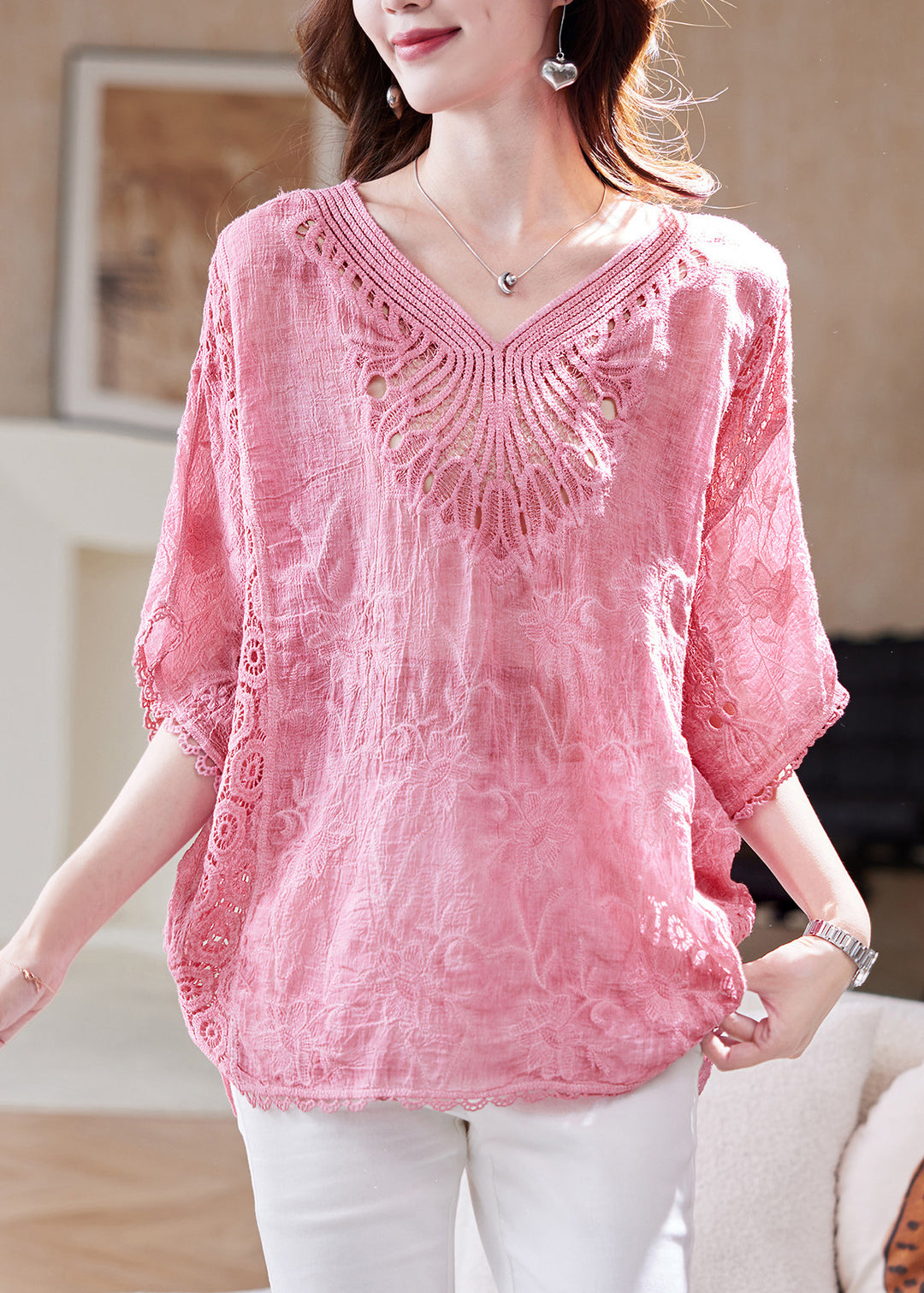 Women Pink Oversized Patchwork Lace Tank Tops Summer