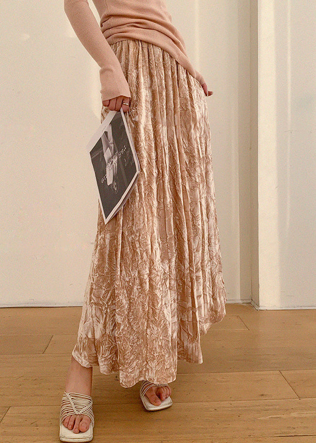 Women Pink Print Elastic Waist A Line Skirts Summer