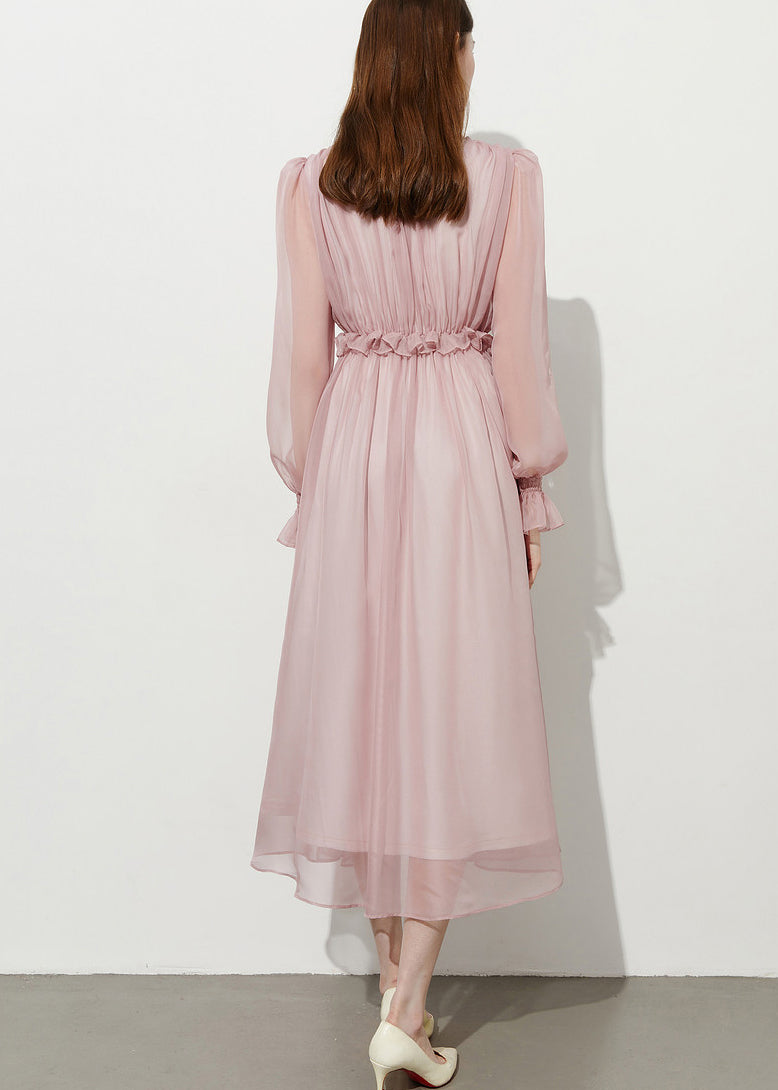 Women Pink Ruffled Chiffon Holiday Dress Summer