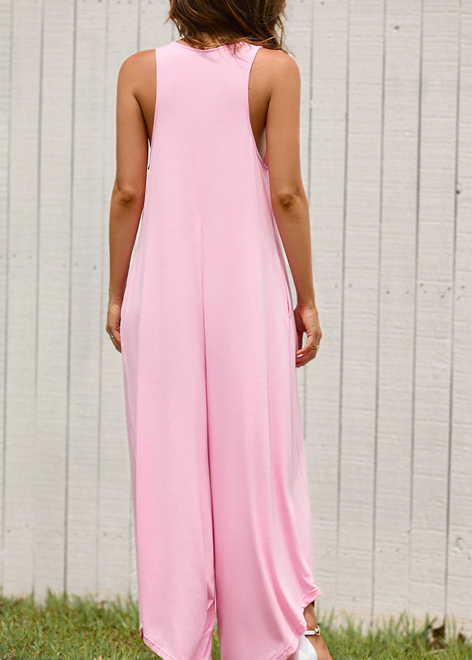 Women Pink U Neck Solid Jumpsuit Summer