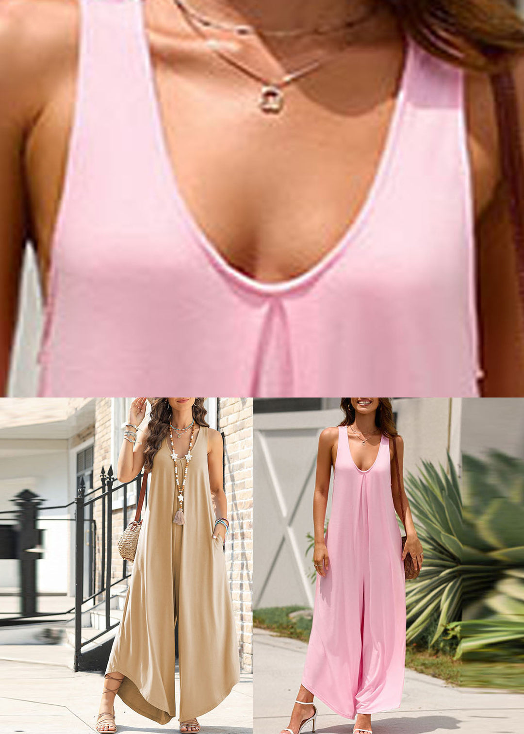 Women Pink U Neck Solid Jumpsuit Summer