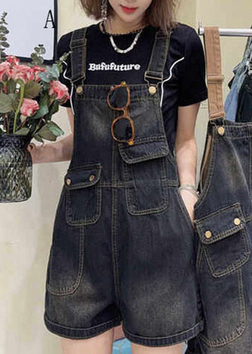 Women Pockets Patchwork Loose Denim Jumpsuits Summer